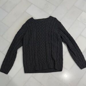 Men's Gray Cable Knit Crewneck Sweater